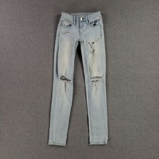 American Eagle Sz 00 Skinny Super Stretch Jeans Light Wash Distressed