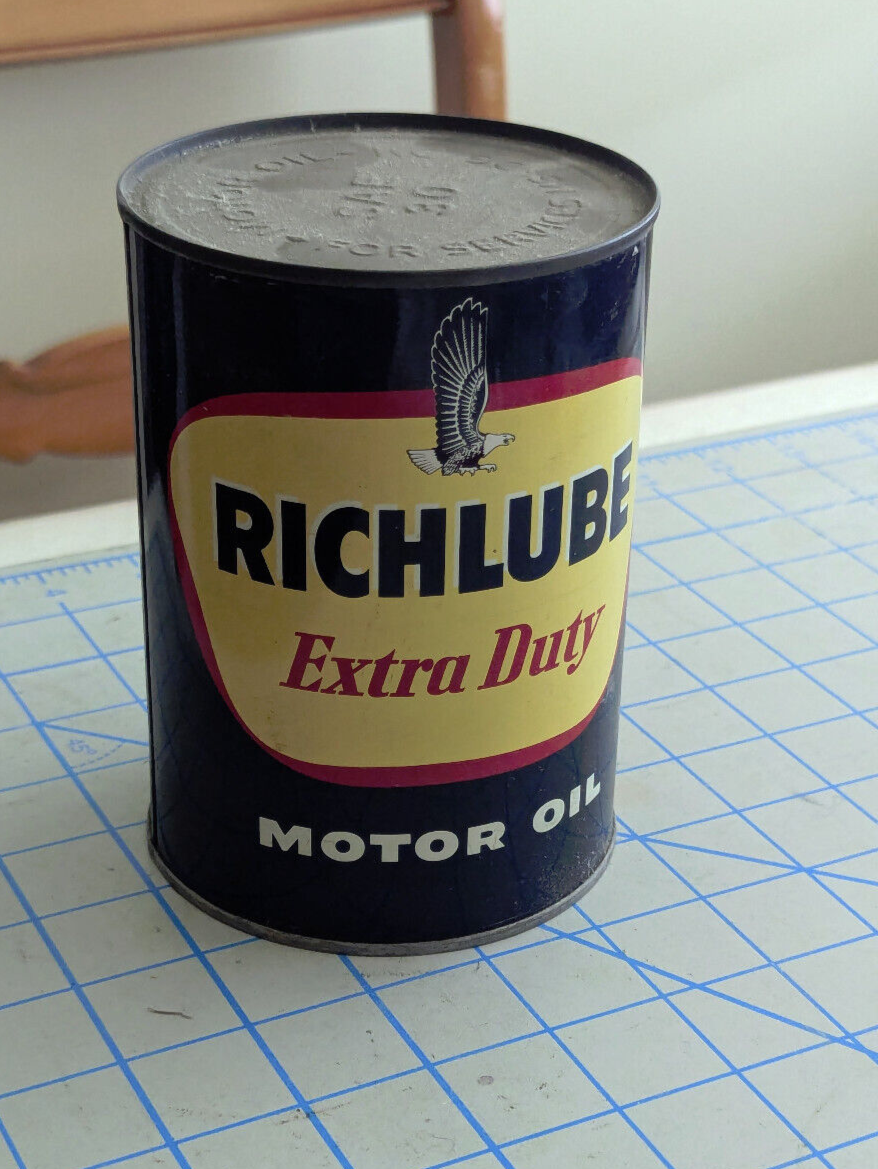NEAR MINT 1950s era RICHFIELD RICHLUBE EXTRA DUTY MOTOR OIL Old 1 qt