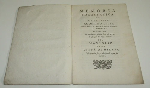Agostino Litta MEMORIA IDROSTATICA NAVIGLIO DELLA CITTà DI MILANO 1775