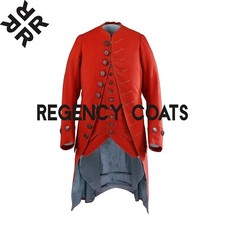 New Pirate Frock Coat, 18th century Coat, Historical Men's Red Wool Fashion Coat