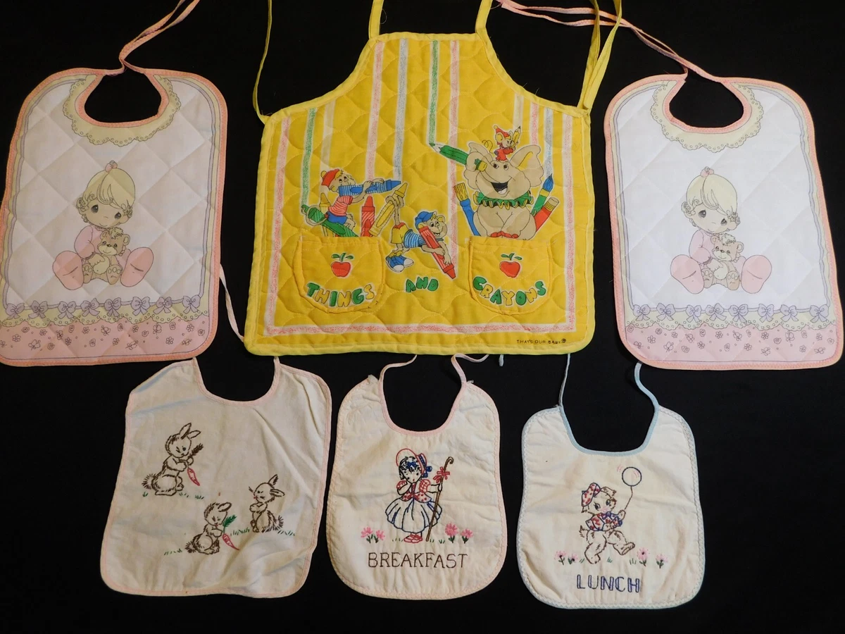 VTG BABY BIBS FEEDING HAND EMBROIDERED PRECIOUS MOMENTS BUNNIES