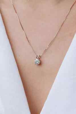 2CT Round Diamond Solitaire Pendant With Chain In 14k Yellow Gold Plate