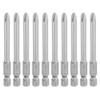 10pcs Magnetic Phillips Screwdriver Bit PH2 1/4'' Hex Shank 75mm Long 5mm Rod