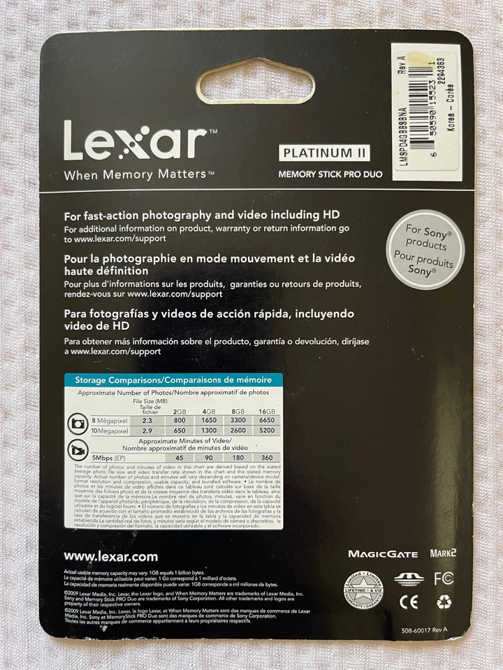 Lexar 4GB Platinum II Pro Duo Memory Stick, Mark 2  BRAND NEW - Image 2 of 2
