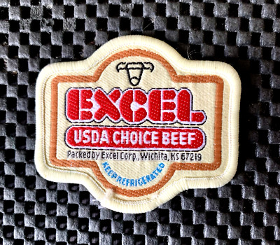 EXCEL USDA CHOICE BEEF EMBROIDERED SEW ON PATCH WICHITA, KS. 2 3/4'' x 2 1/4'' NOS