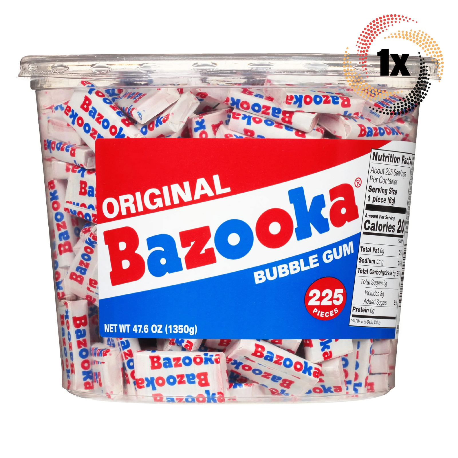 1 упаковка оригинальной жевательной резинки Bazooka | 225 штук в упаковке | 47,6 унции | Шутки на обертках