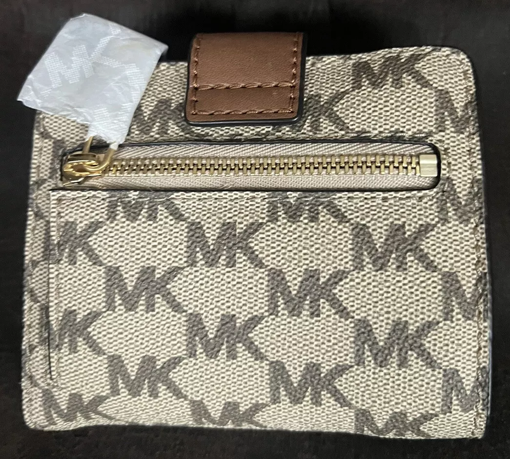 Michael Kors Womens Coated Canvas Clutch Wristlet Wallet In Brown