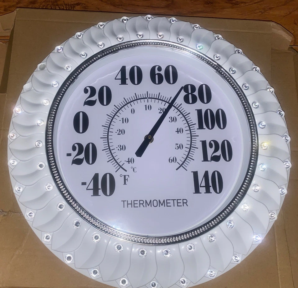 Indoor Outdoor Big Bold Thermometer, 16 Inch - White Decorative Bling - Image 2 of 4