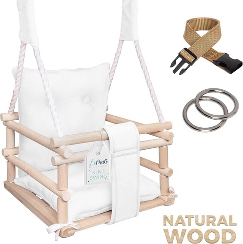 Holz Babyschaukel Indoor 3in1 – Kinderschaukel mit Kissen und Sicherheitsgurt - Bild 56 von 57