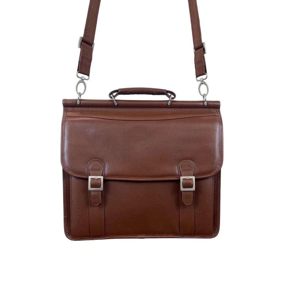 Mcklein Brown Leather Adjustable Strap & Push Lock Closures Messenger Bag Sz L - Image 2 of 4