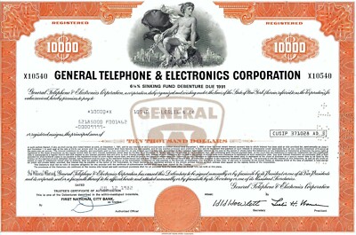 General Telephone & Electronics Corporation, 1982, 6 1/4% Debenture (10.000 $)
