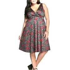 Torrid Gray Red Leopard Floral Sundress Size 18 With Pockets!