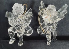 2 Vintage Christmas Ornaments Crystal Clear Acrylic Winged Angel Cherub 80’s 4”