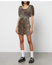 GANNI leopard-print ruched mini dress 36
