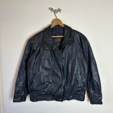 1990s Vintage Eddie Bauer Goose Down Black Leather Bomber Jacket