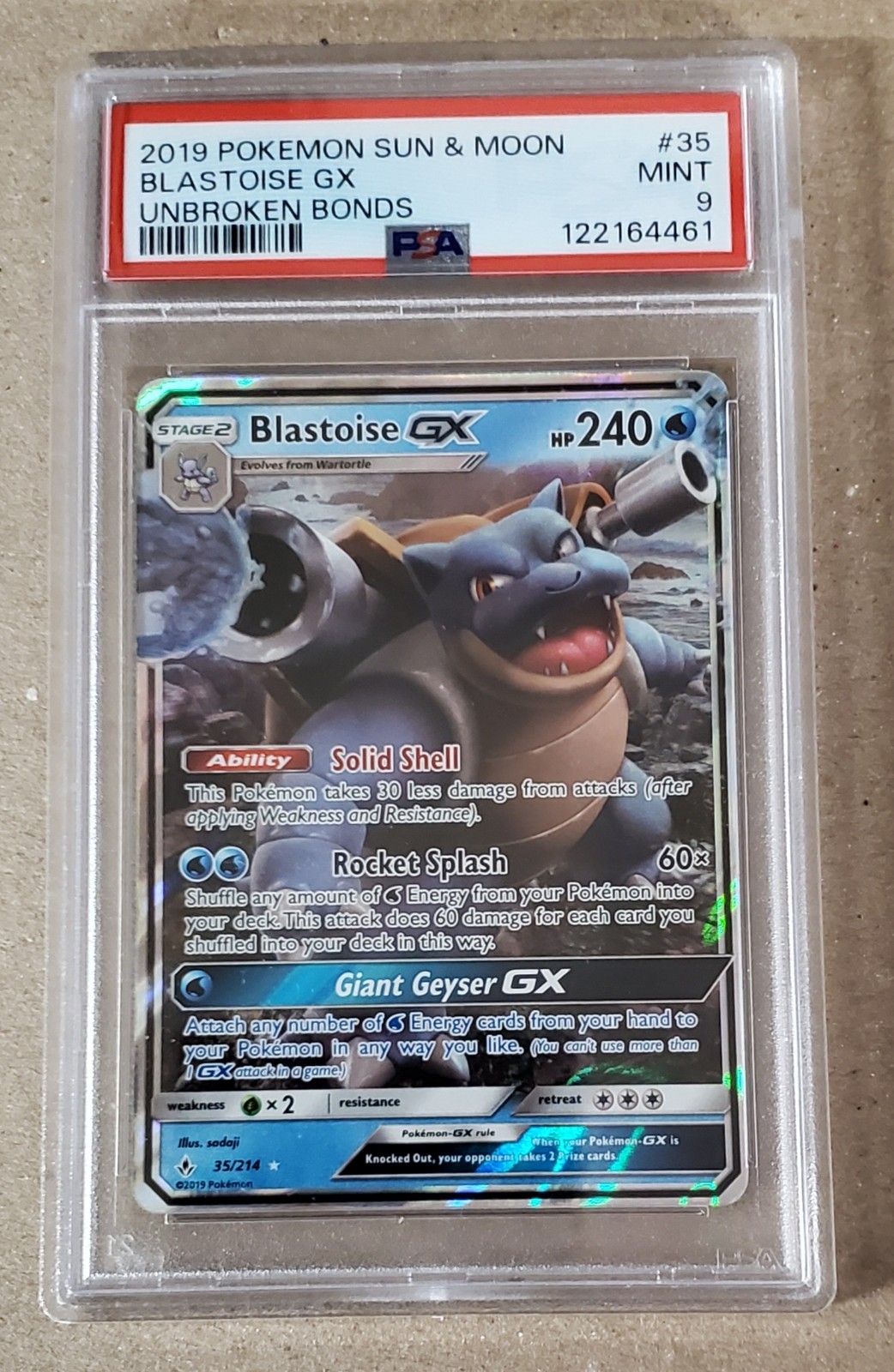 BLASTOISE GX 35/214 POKEMON 2019 SUN & MOON UNBROKEN BONDS HOLO PSA 9 MINT
