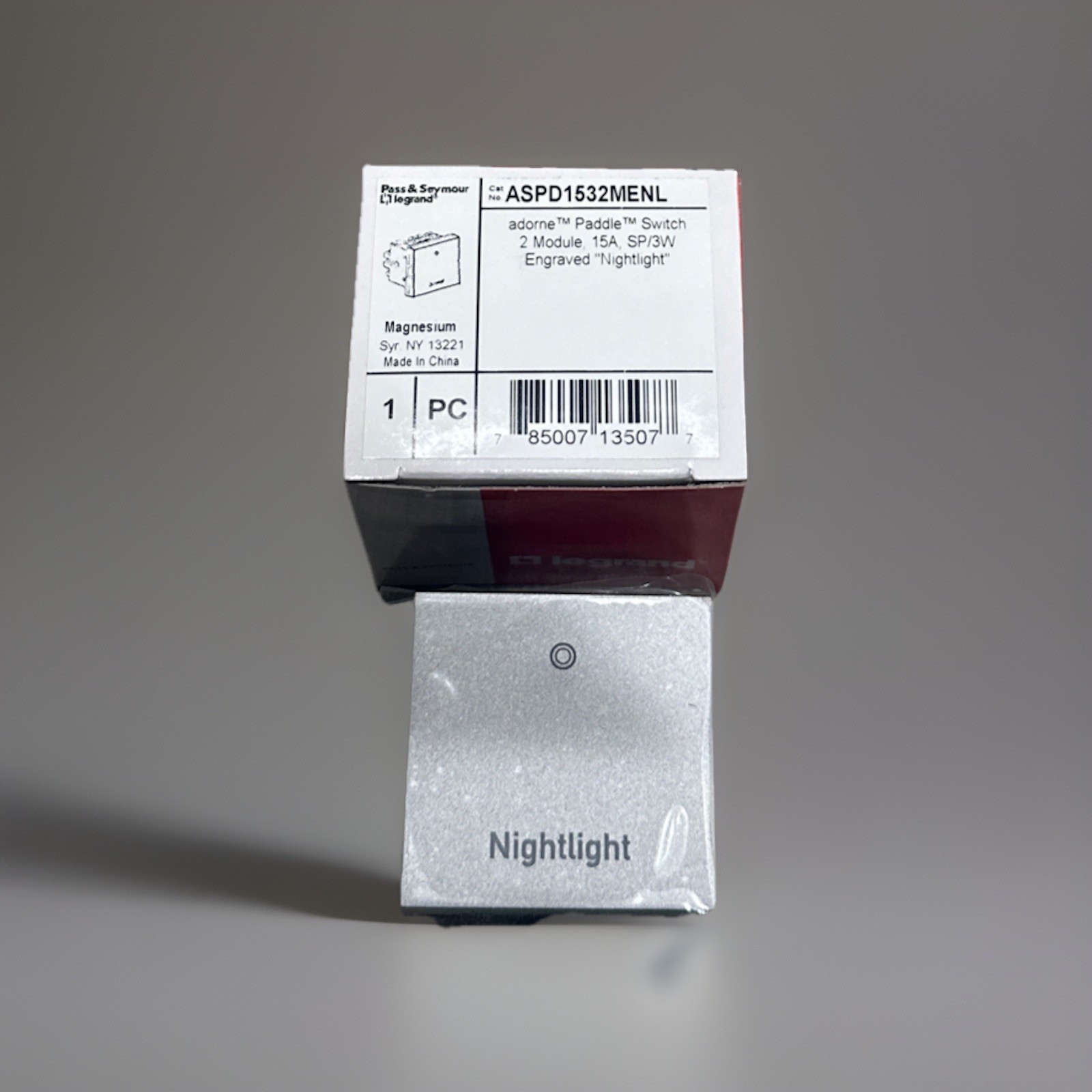 🔴Legrand ASPD1532MENL Adorne 15A Paddle Switch Magnesium Nightlight‼️