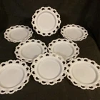 8- Vtg Anchor Hocking Old Colony Milk Glass Salad Plate Heart Lace Edge 8 1/4"