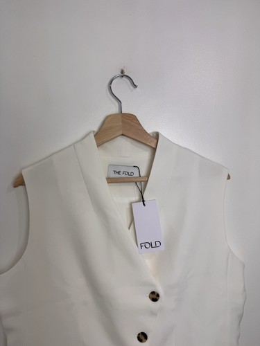The Fold Clever Crepe Romney Waistcoat Ivory UK 16 New With Tags - Picture 2 of 9