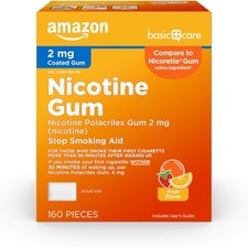 Amazon Basic Care Coated Nicotine Polacrilex Gum, 2 mg, Fruit Flavor, Stop Smoki