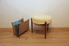 DDR Sitzhocker Dreibein Dreickshocker Fellhocker hell Hocker Vintage Retro #267