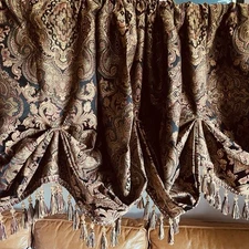 Croscill ROMANOFF Lexington Valance Pair Fringe Beads Brocade Paisley Regency