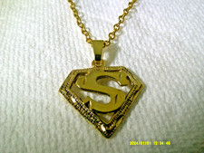 SUPERMAN PENDANT IN GOLD TONE BRASS WITH CHAIN AND HOOKED WIRES