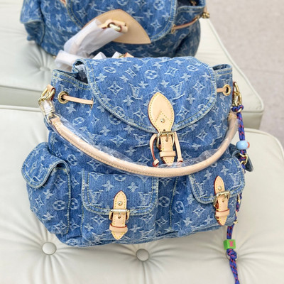 Excellent Louis Vuitton Montsouris Cargo Monogram Denim Blue Backpack GHW s