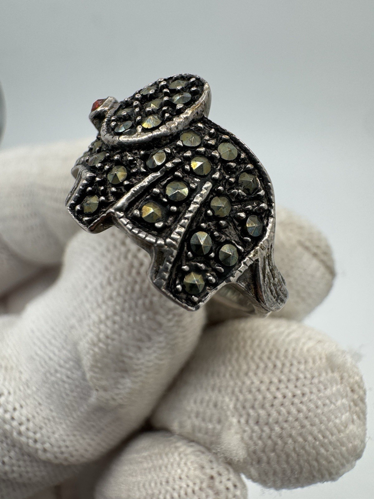 Antique Adorable Ruby Elephant Ring Sterling Silv… - image 7