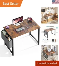 Compact 40 Inch Gaming and Writing Desk with Storage Bag - Rustic Brown Finish