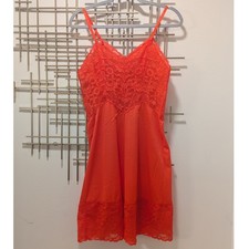 VTG 90's Vanity Fair Slip Dress Lace Trim Satin Chemise Red Coquette Lingerie