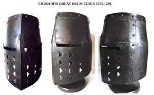 MEDIEVAL CRUSADER HELMET, THE GREAT HELM C. 1275-1280- STEEL & RIVETED- THE USA!