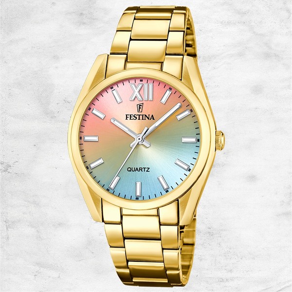 Festina Damenuhr Edelstahl Gold Festina Boyfriend Armbanduhr UF20640/7-image