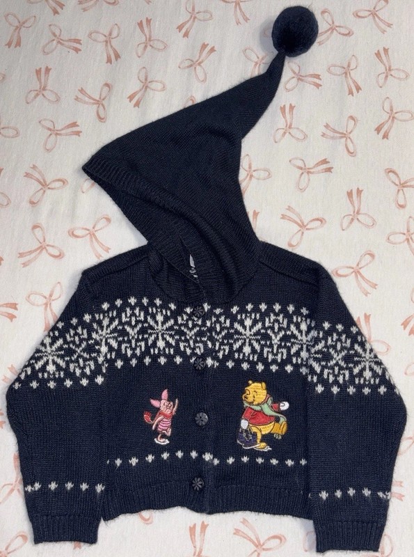 Vintage Disney Store Baby Winnie the Pooh & Piglet Hooded Knit Sweater