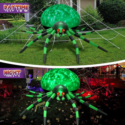 8Ft Halloween Inflatable Giant Green Spider w/ LED Lights & Air Pump Decor - Picture 4 of 11