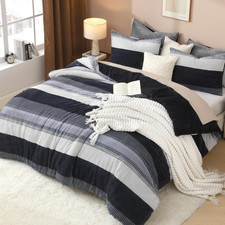 Luxury Fluffy Fleece Queen Comforter Set - Dark Grey Plush Bedding Set