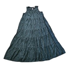 J. Jill Tiered Maxi Dress Women Large Dark Green Sleeveless Boho Rayon Blend