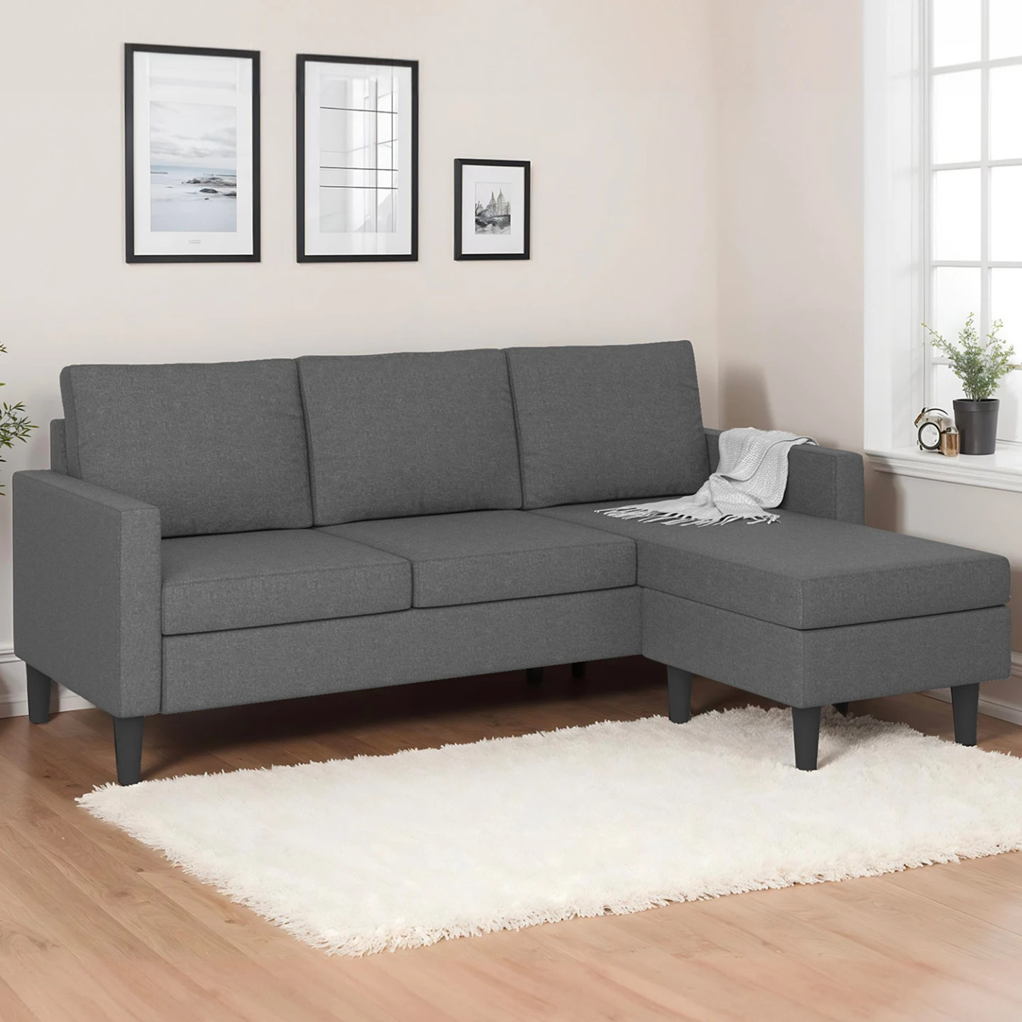Canapé d'angle réversible MARIUS 3 places modulable pour petit salon gris - 2