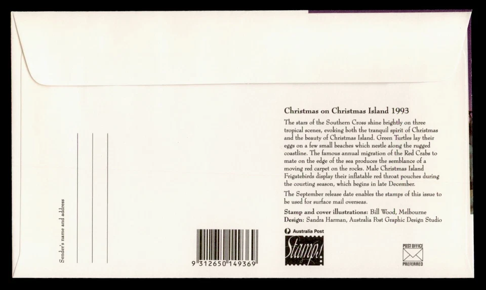 ДОКТОР КТО 1993 РОЖДЕСТВЕНСКИЙ ОСТРОВ АВСТРАЛИЯ FDC CACHET КОМБО $1 M61425 - Изображение 2 из 2