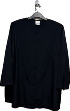 Women’s Top 26 Blouse Button Front Long Sleeve Black Has Shoulder Pads 