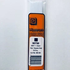 Plastruct 90750 Styrene Square Rod 0.060"x 10" (10)