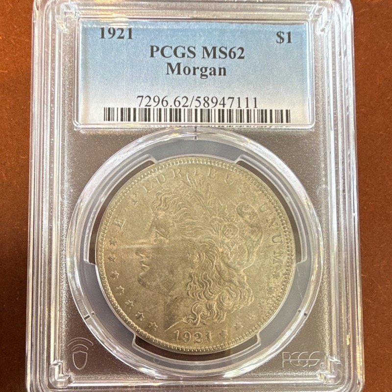 1921 Morgan Silver Dollar $1 PCGS MS62 Philadelphia Mint Cert #58947111