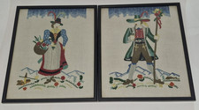 Folk art Needlepoint Crewel of Bavarian Man &  Vintage framed