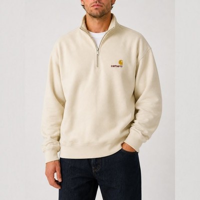 Carhartt Work In Progress Half Zip American Script Sweatshirt Cream Workwear XL