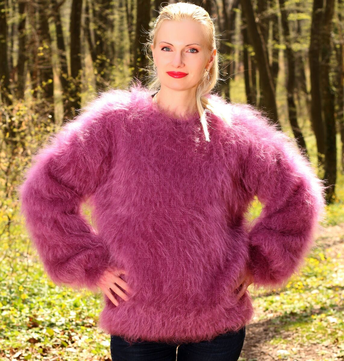 Purple mohair sweater fuzzy pullover hand knitted fluffy Purple mohair sweater fuzzy pullover hand knitted fluffy