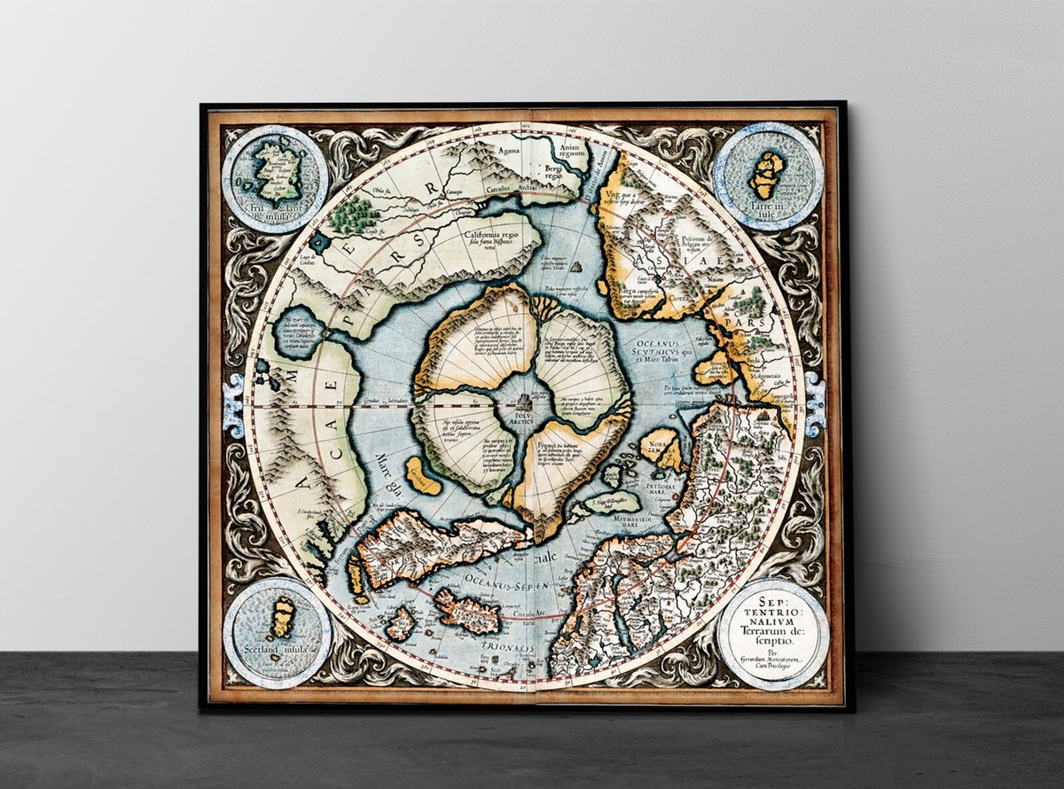 絵画 nap 1595 Mercator Map of the North Pole Regions Wall Art Poster Flat