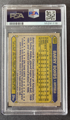 1987 Topps Barry Bonds PSA 9 MINT Rookie RC #320 | eBay