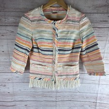 Trina Turk Women s Size 4 Nani Stripe Woven Jacket Blazer Fringe Hem Boho Preppy