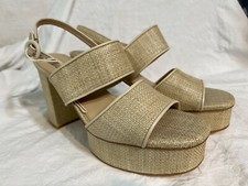 Cult Gaia Women's Natural Raffia Sandals Block Heel Size 40 Trendy Shoes