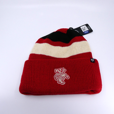 #ad Wisconsin Badgers Winter Hat Mens #x27;47 Brand Red Stripes Knit Beanie College New $18.10